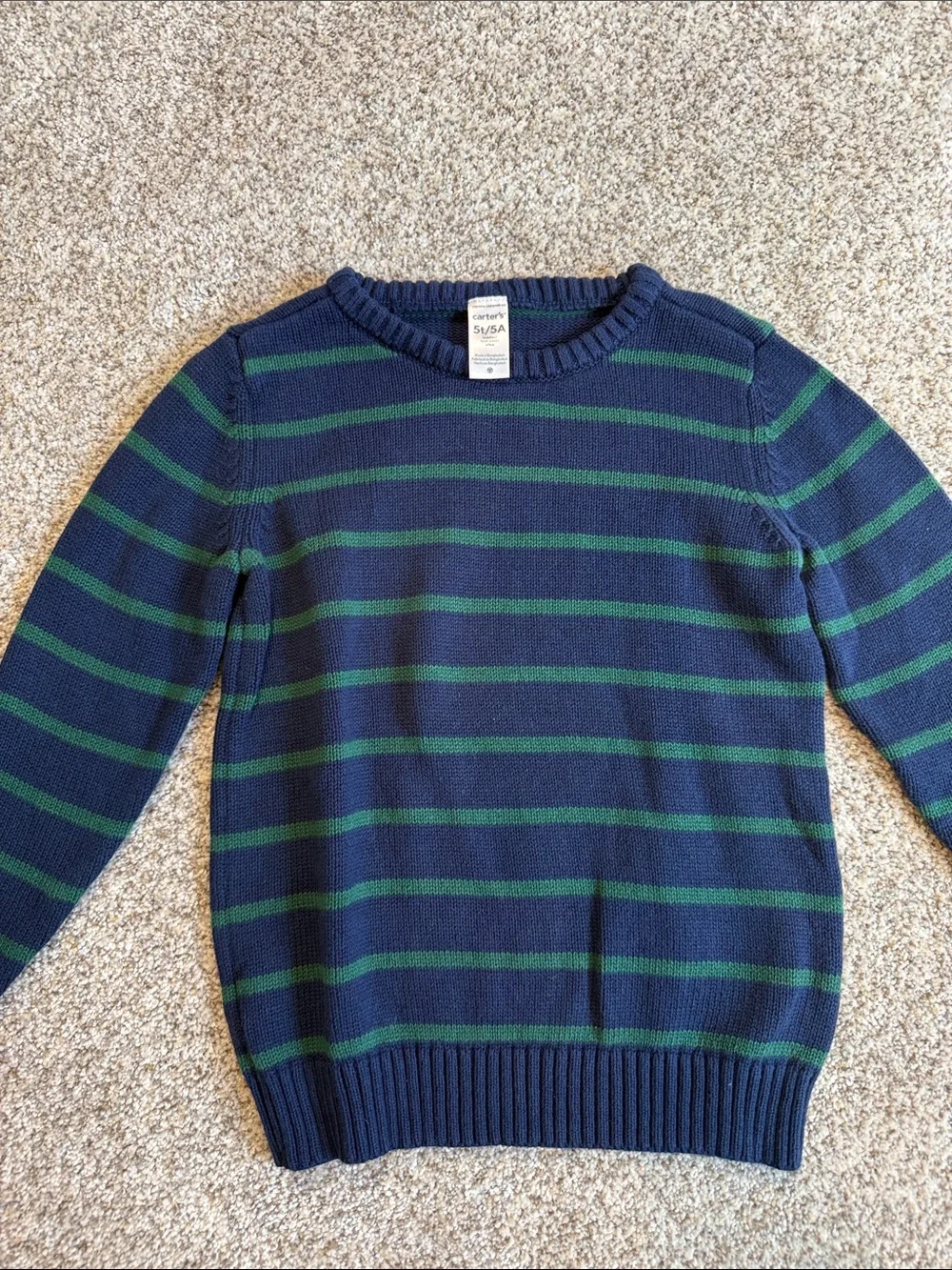 Carter's Navy and Green Striped Crewneck Sweater - 5T